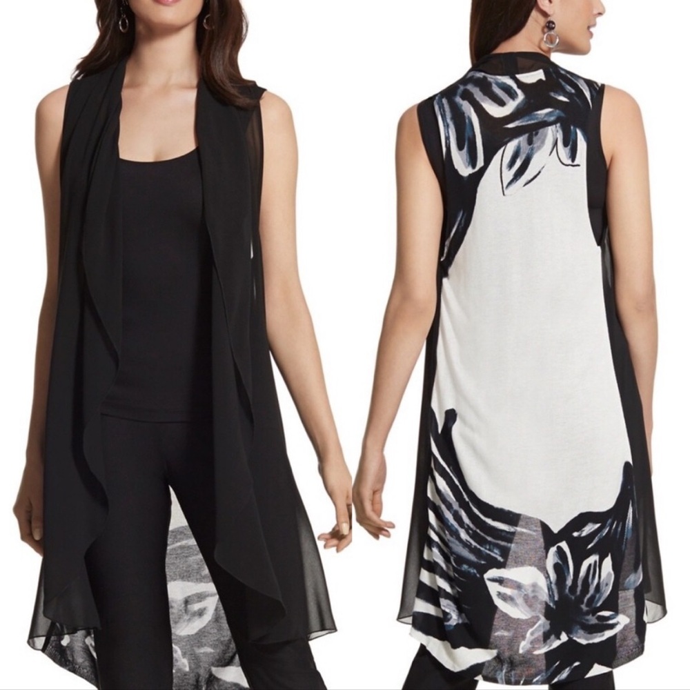 Chico's Sheer Angelic Long Monochrome Sleeveless Vest Chicos Size 2/(L12)